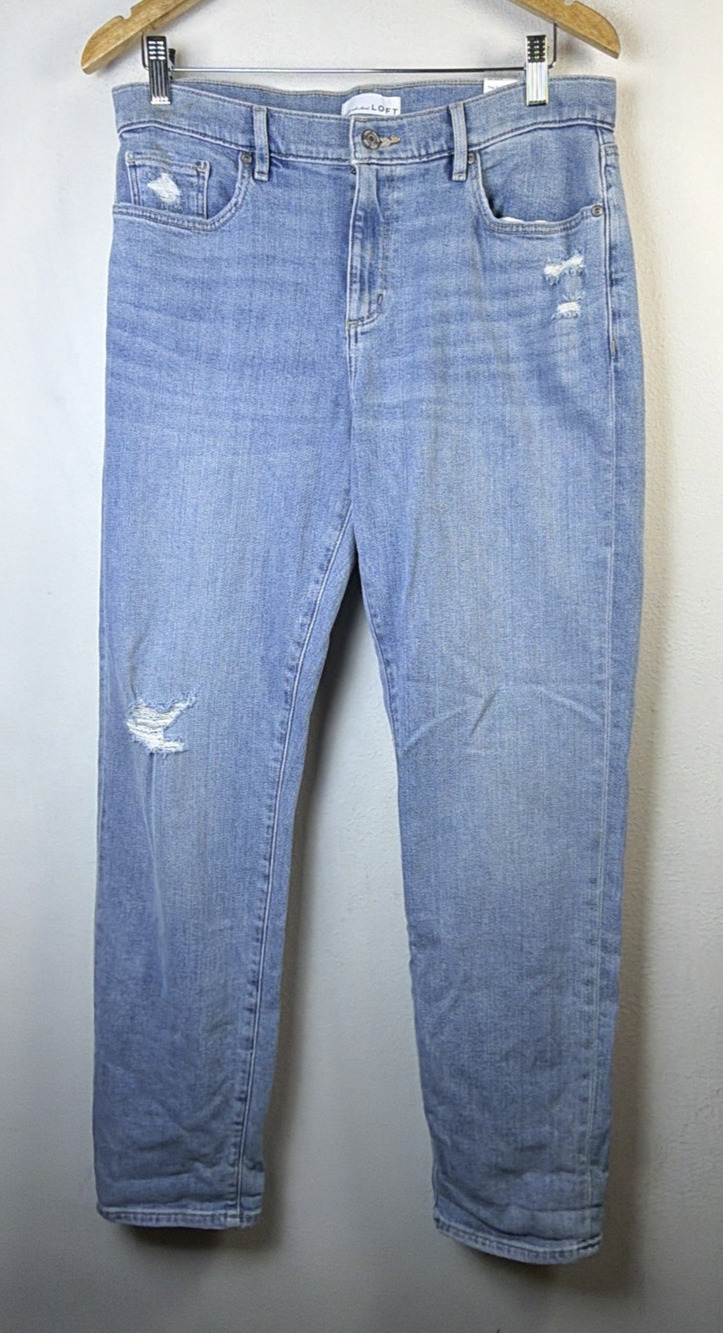Loft Womens Straight mid rise Jeans Size 30 10 Blue Distressed girlfriend NWT